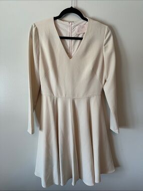 Gal Meets Glam Cream Long Sleeve V-Neck Fit & Flare Dress
